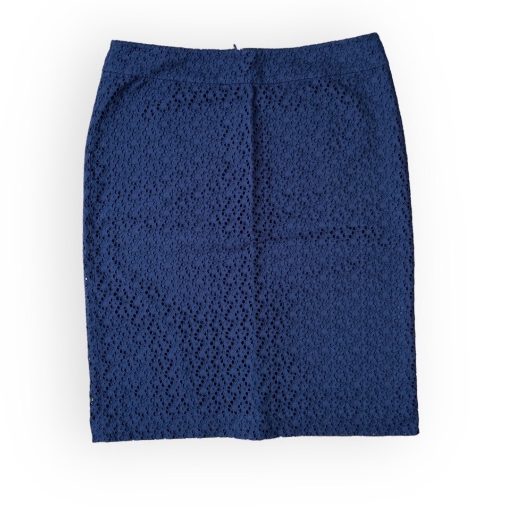 Talbots Cotton Navy Blue Eyelet Classic Pencil Skirt Size 10 Coastal Preppy